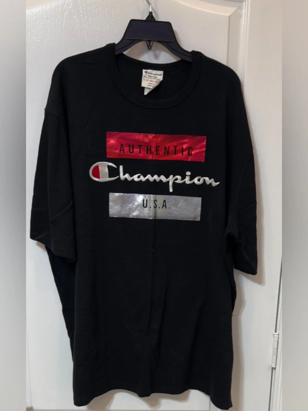Champion Black Short-Sleeve Tee with Red & Silver Logo Panels 3XL New w/o tags - Picture 1 of 9